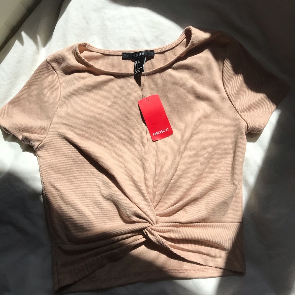 Peach cropped tie shirt